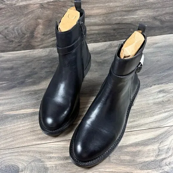 NIB Sam Edelman Nolynn 8M Black Leather Buckle Short Riding Ankle Boots Booties - Picture 6 of 12